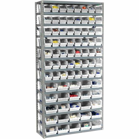 GLOBAL INDUSTRIAL Steel Shelving With 144 4inH Plastic Shelf Bins Ivory, 36x12x72-13 Shelves 652786BG